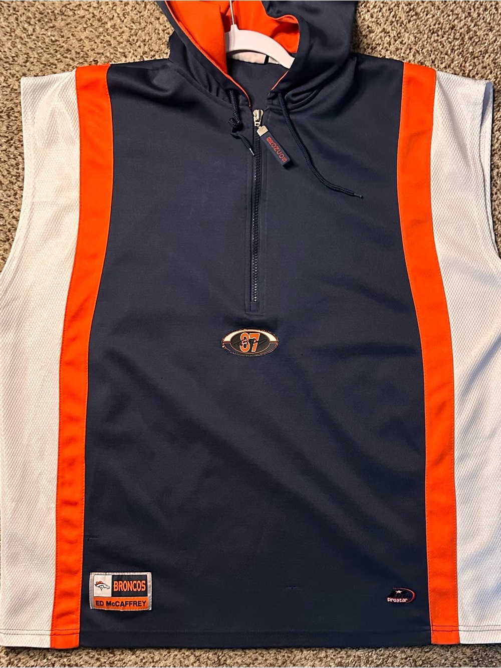 Denver Broncos ed mccaffrey Football sleeveless hoodie Vest Navy, Orange, White